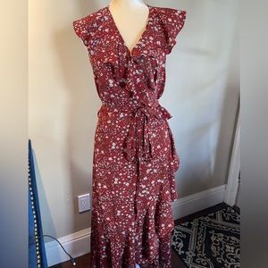 NWOT MAX STUDIO Ruffle Crepe High/Low Wrap Midi Dress Size XL